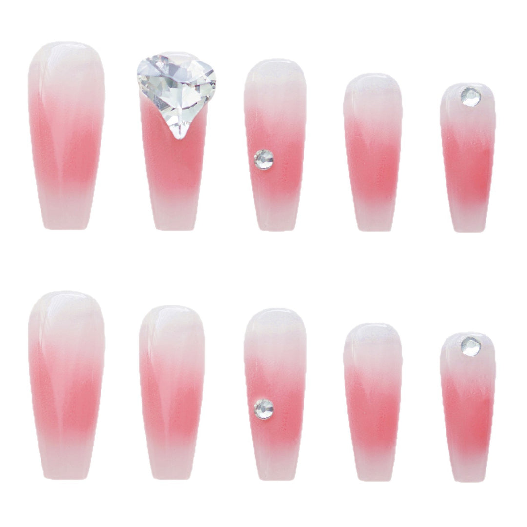 Glamorous Heart-Embellished Press-On Nail Art