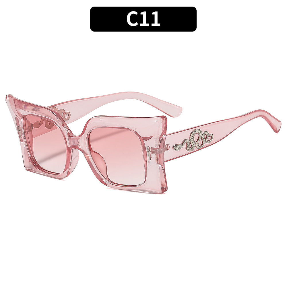 Oversized Square Frame Sunglasses with Unique Gold Snake Detail