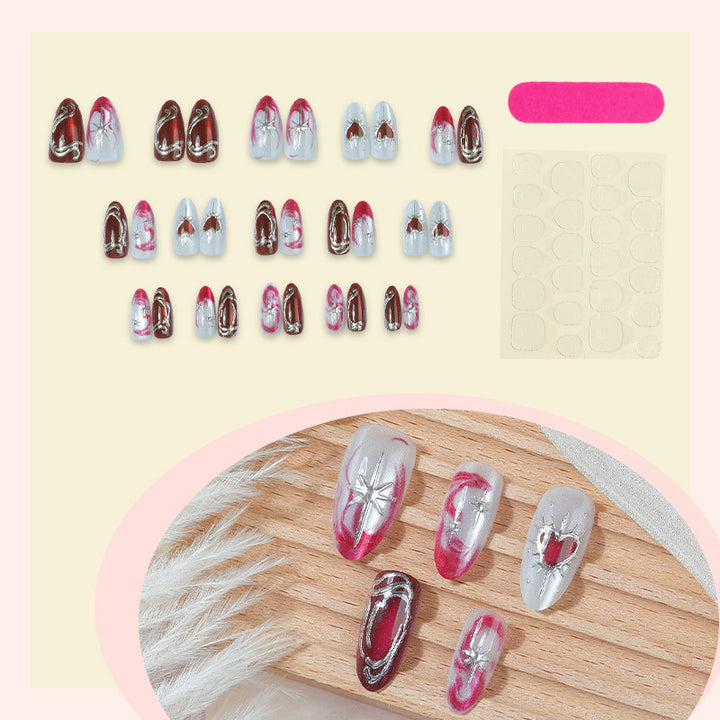 Artistic Press-On Nail Art Set with Elegant Heart Designs kalsten