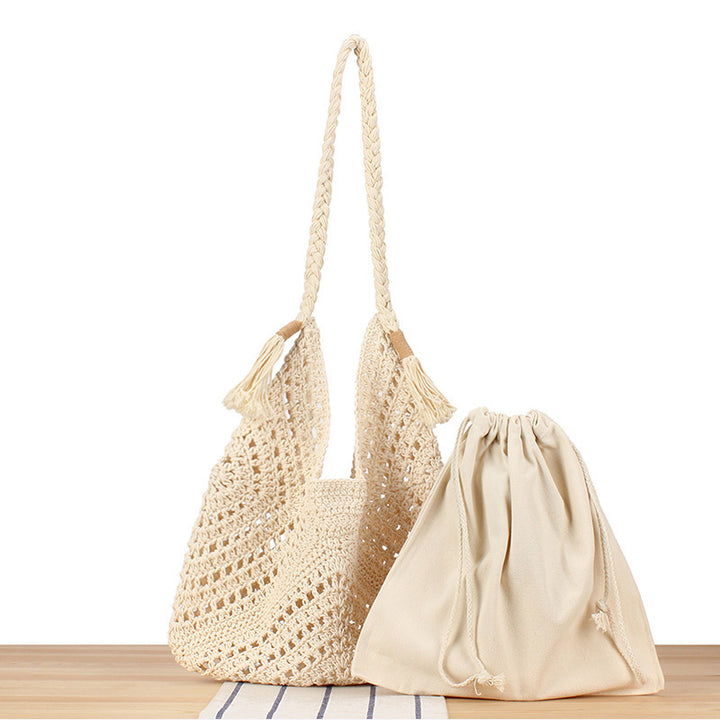 Handbag Made of Braided Natural Material with Inner Pocket Kalsten