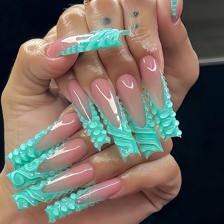 Artistic Long Press-On Nail Art Set with Textured Design Kalsten