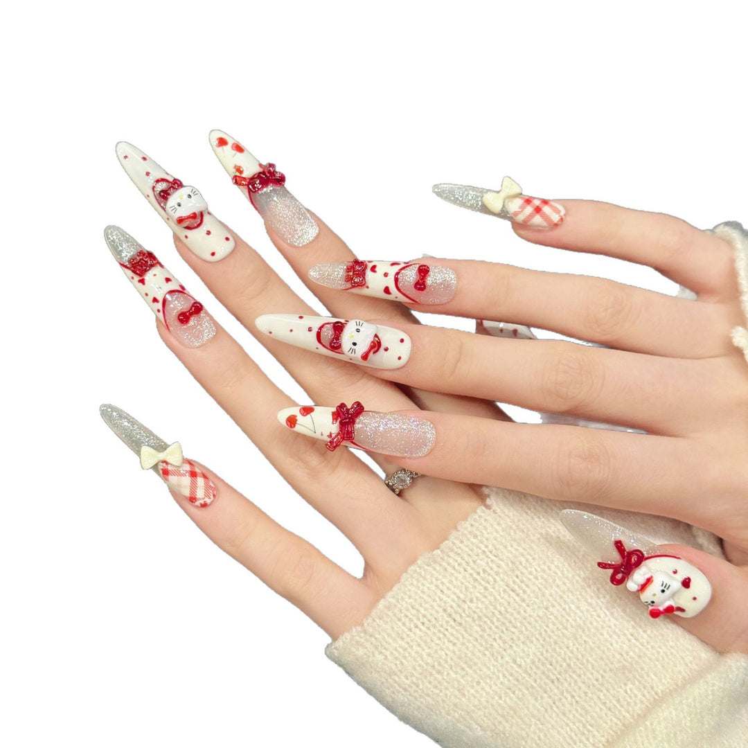 Creative Themed Press-On Nail Set with Holiday Motifs