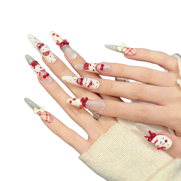 Creative Themed Press-On Nail Set with Holiday Motifs