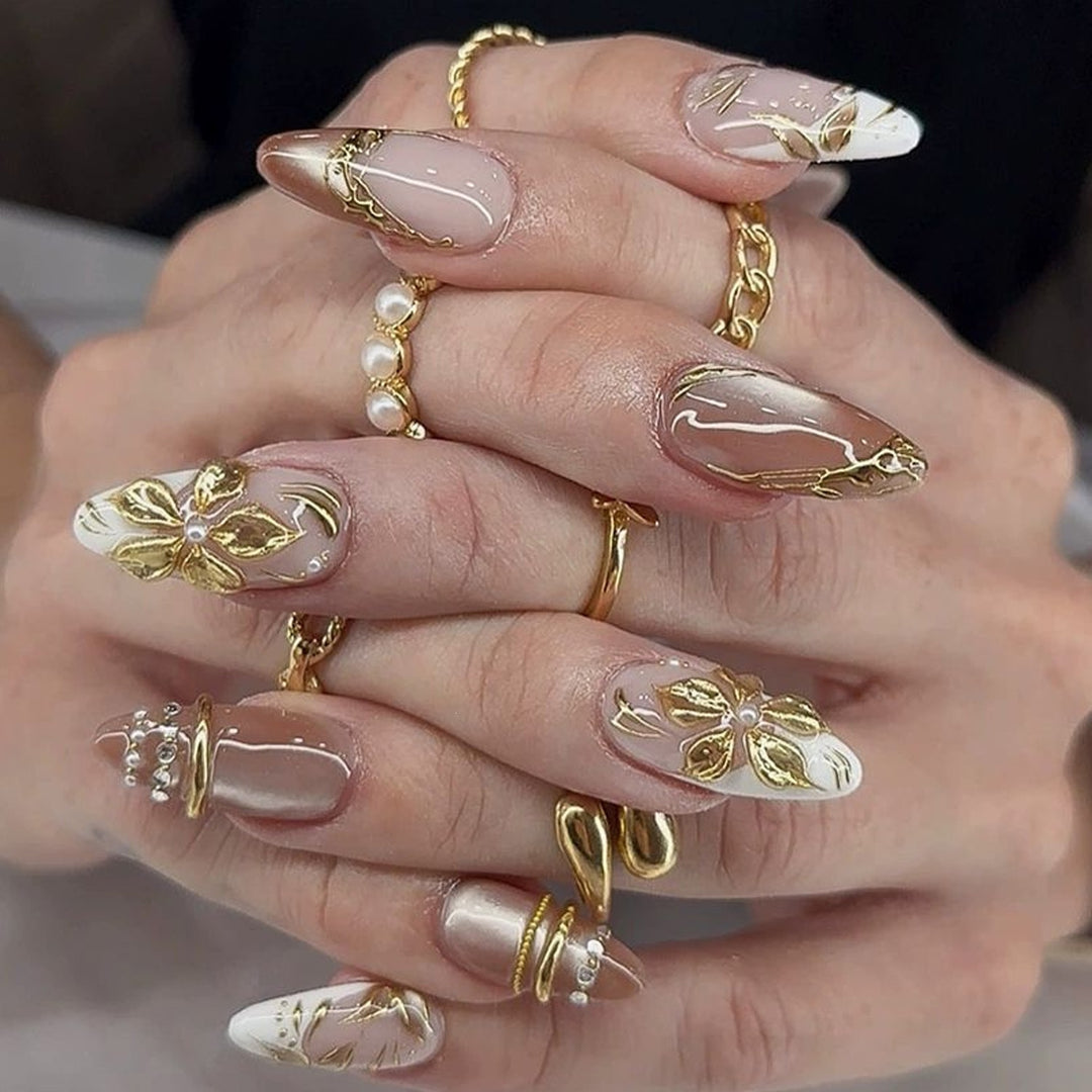 Floral Embellished Press-On Nails