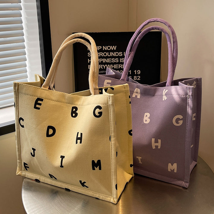 Alphabet Print Canvas Tote