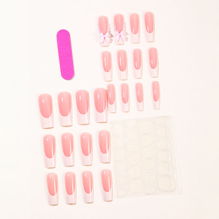 Elegant Stiletto Nail Art Extensions with Pearl and Bow Accents Kalsten