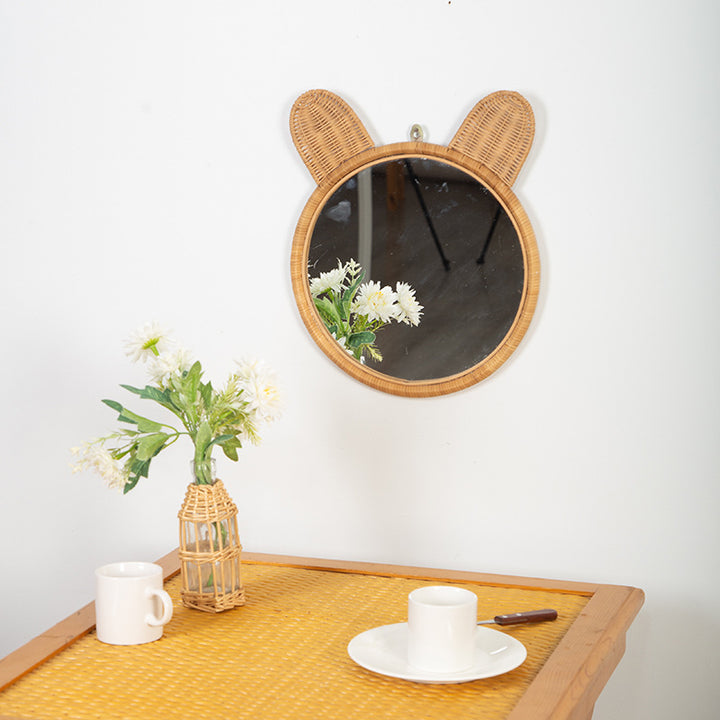 Round Wall Mirror with Rattan Design Kalsten