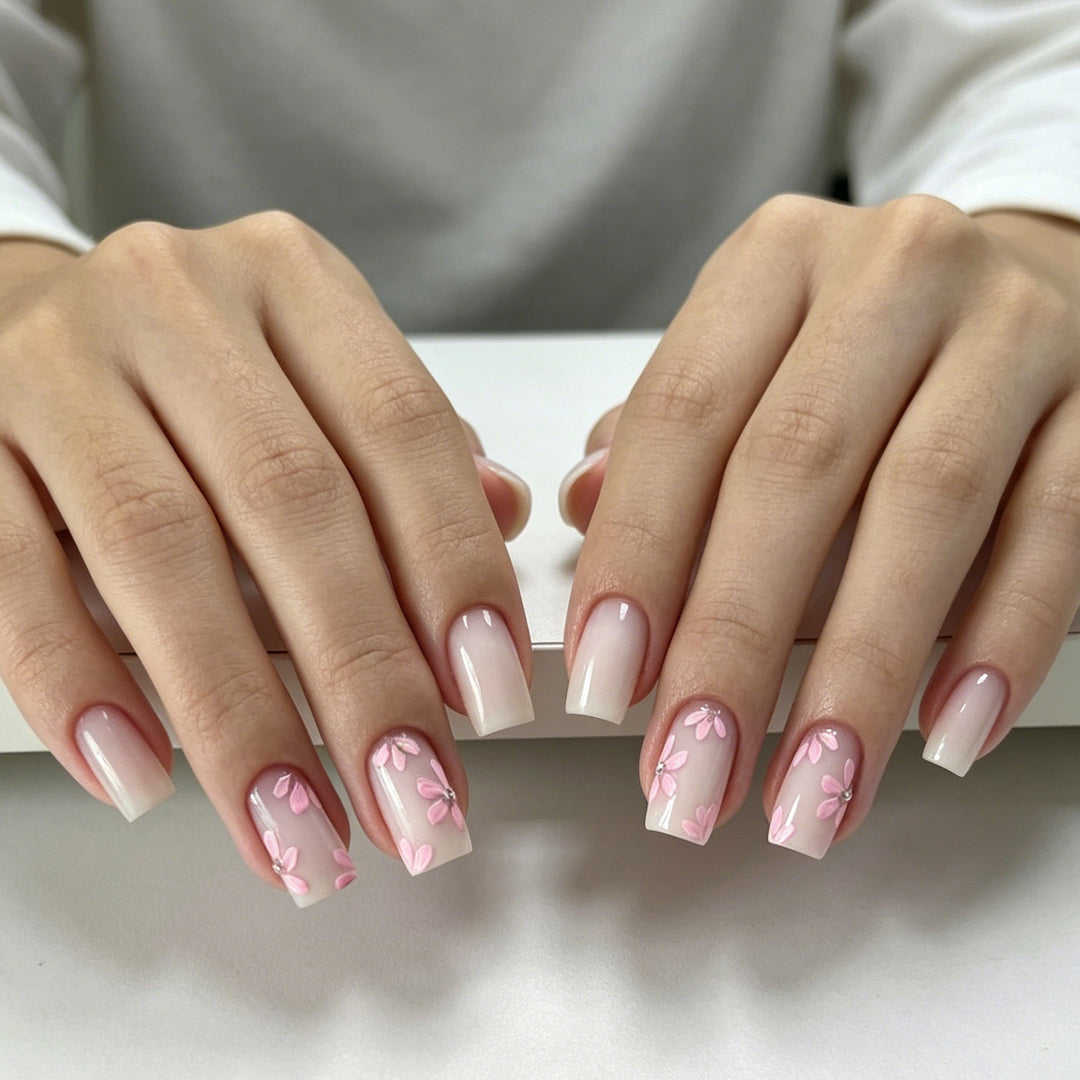 Floral Embellished Acrylic Nail Art Enhancements Kalsten