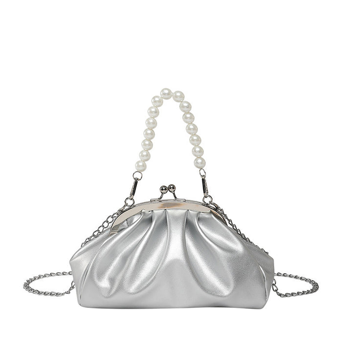 Elegant Clutch Handbag with Pearl Chain Kalsten