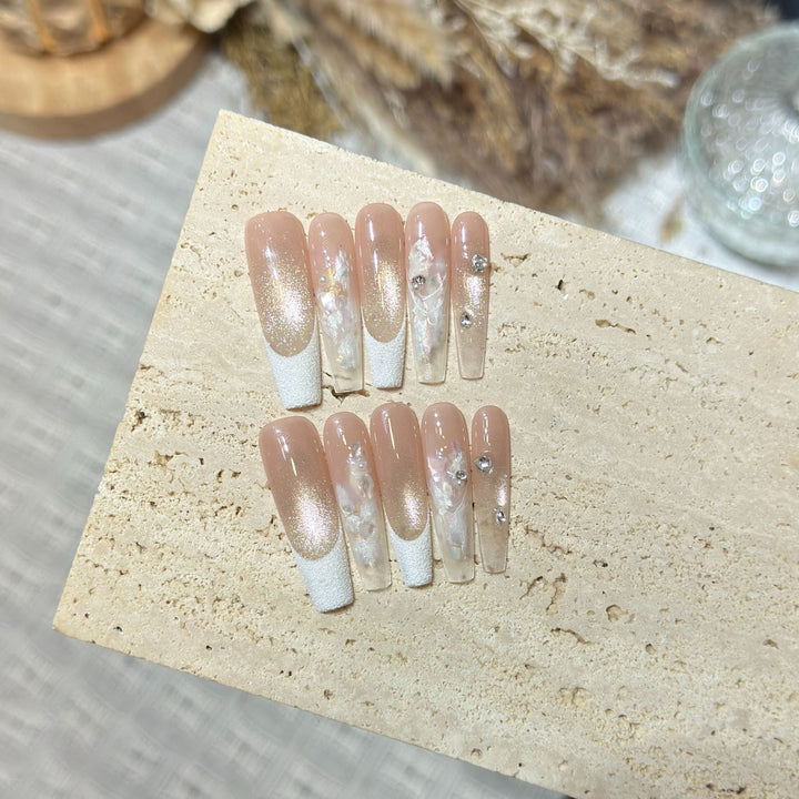 Elegant Press-On Nail Set with Floral and Gemstone Accents Kalsten
