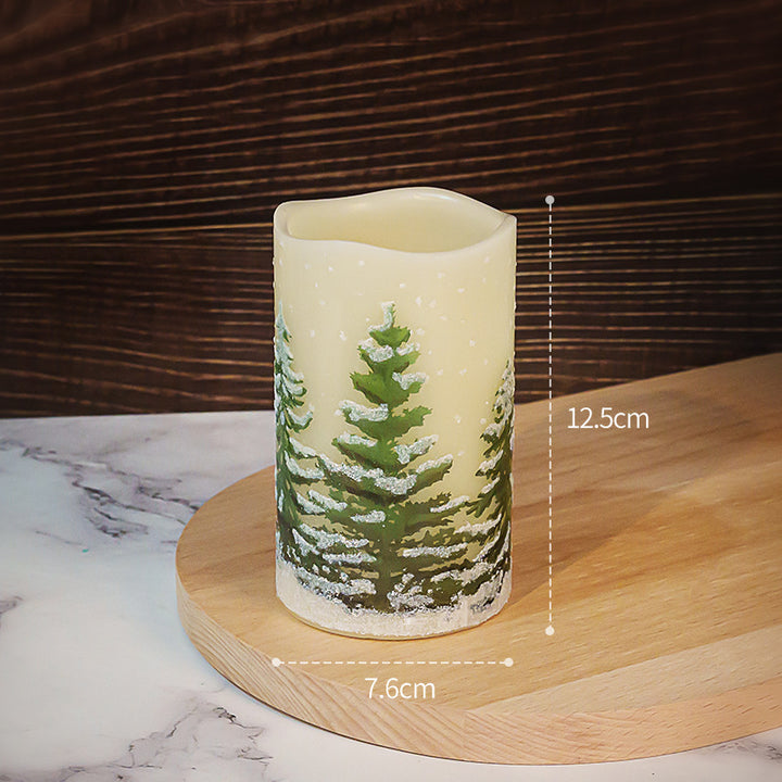 Hand-Painted Pine Forest Textured Pillar Candle for Tabletop Decor
