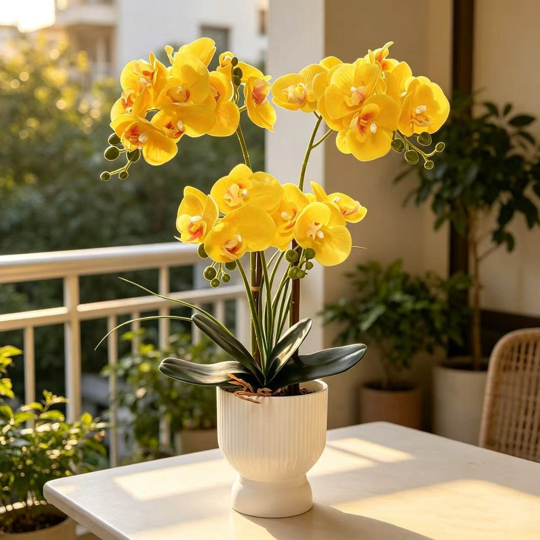 Elegant Faux Orchid Arrangement for Tabletop Home Decor