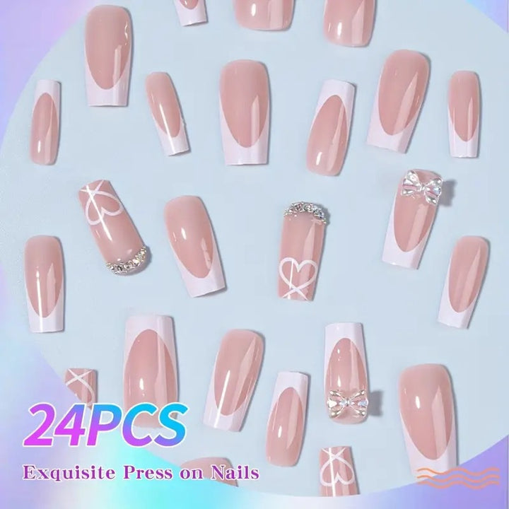 Acrylic nail set with elegant butterfly accents and rhinestones Kalsten