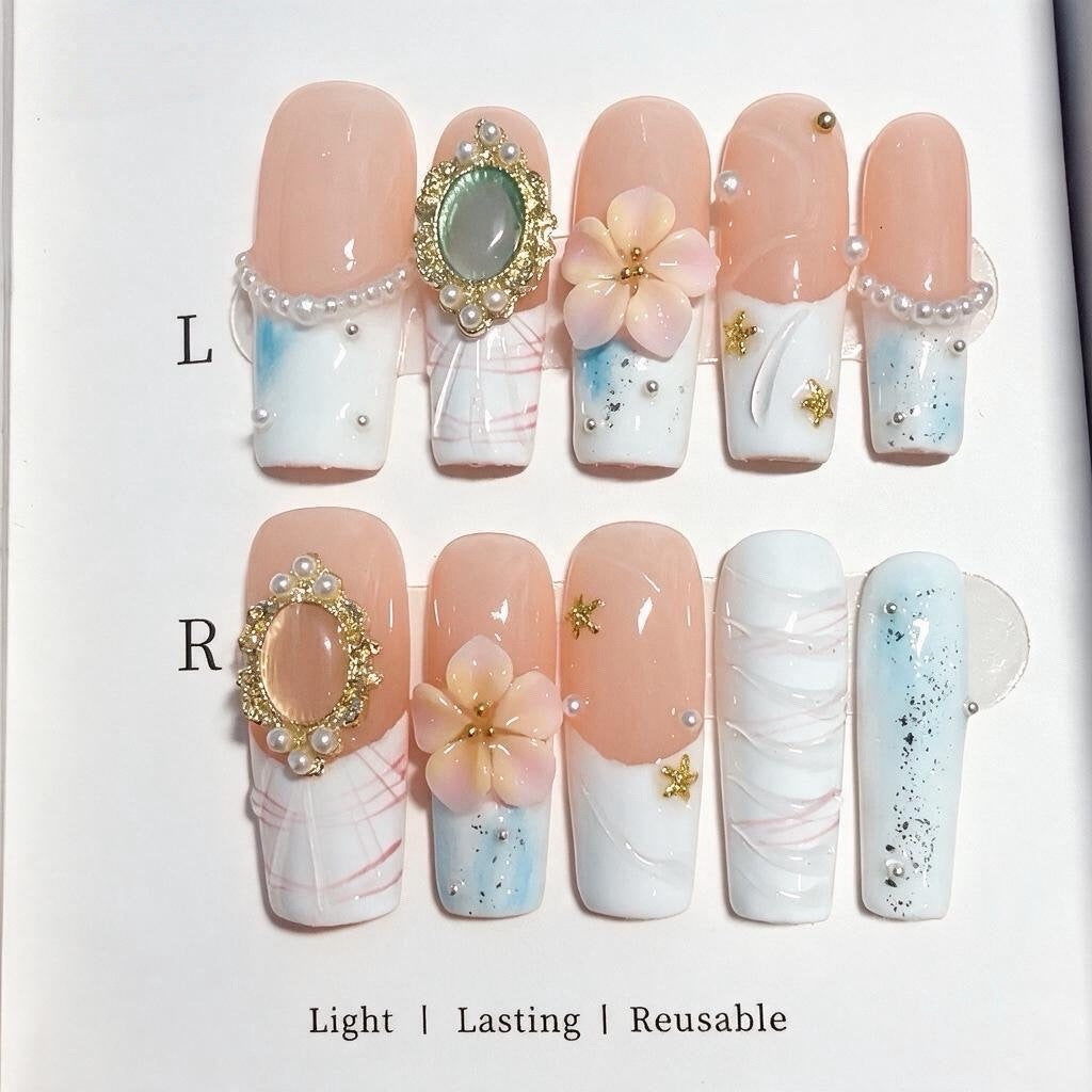 Floral Embellished Press-On Nail Set