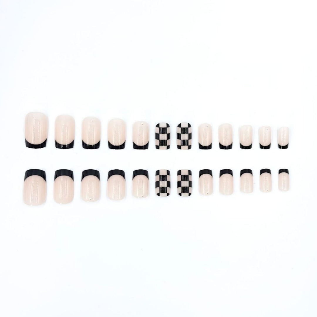 Trendy Checkerboard French Tip Nail Art Set