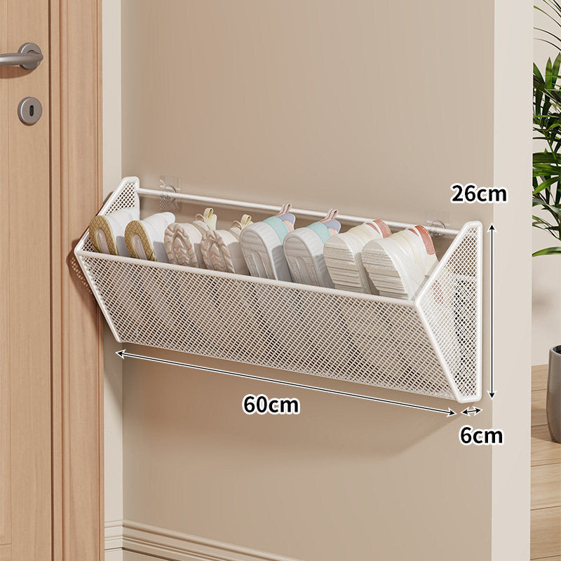 Slim Wall-Mounted Mesh Shoe Organizer with Angled Ventilated Basket