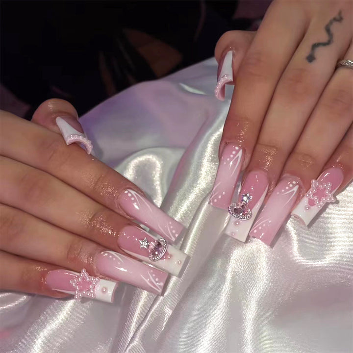Decorative Acrylic Press-On Nails with Rhinestone Accents Kalsten