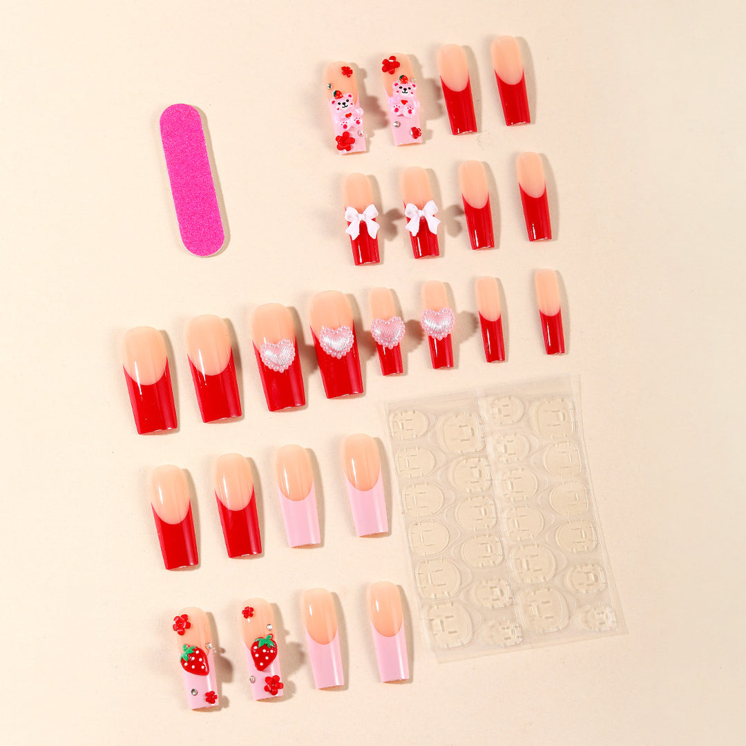 Creative 3D Strawberry and Bow Nail Art Extensions Kalsten