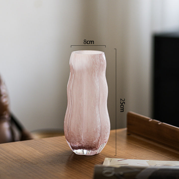 Handblown Textured Decorative Glass Vase with Organic Curved Silhouette Kalsten