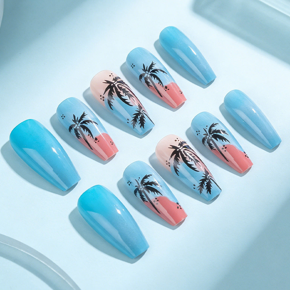 Artistic Tropical Island Press-On Nail Art Kalsten