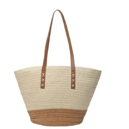 Braided beach bag with sturdy leather handles Kalsten