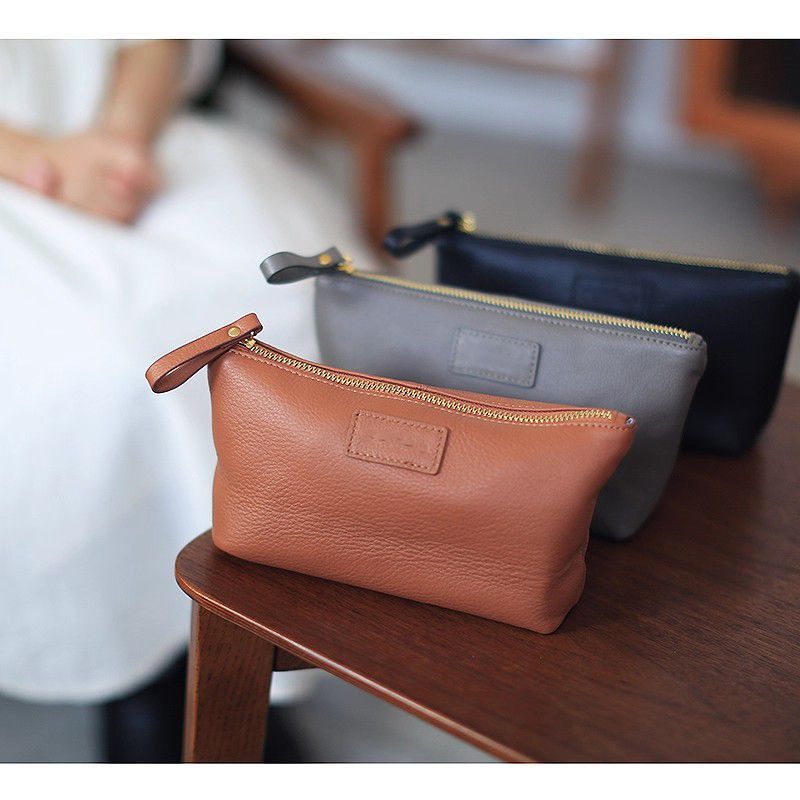 Textured Leather Zip Cosmetic Pouch Kalsten