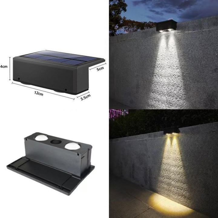 Outdoor Solar RGB Dual-Beam Wall Light With Integrated Photovoltaic Panel And Weather-Resistant Mounting Base Kalsten