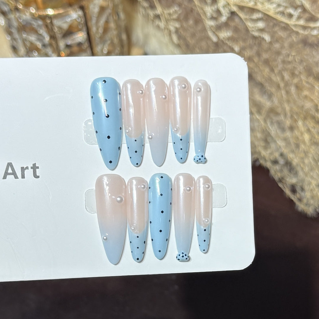 Decorative Press-On Nail Set with Unique Dot Design Kalsten