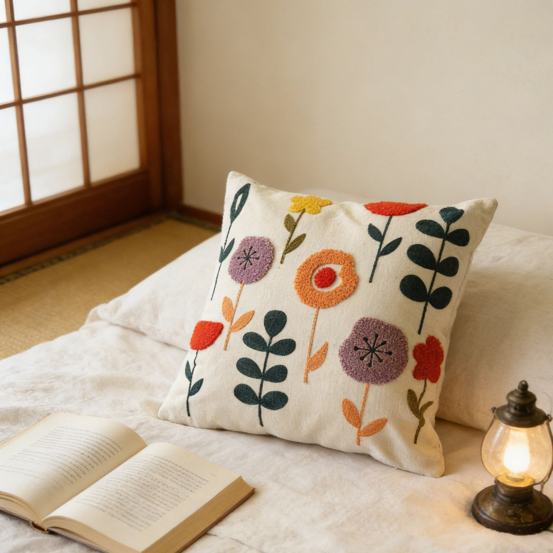 Floral Embroidered Accent Pillow