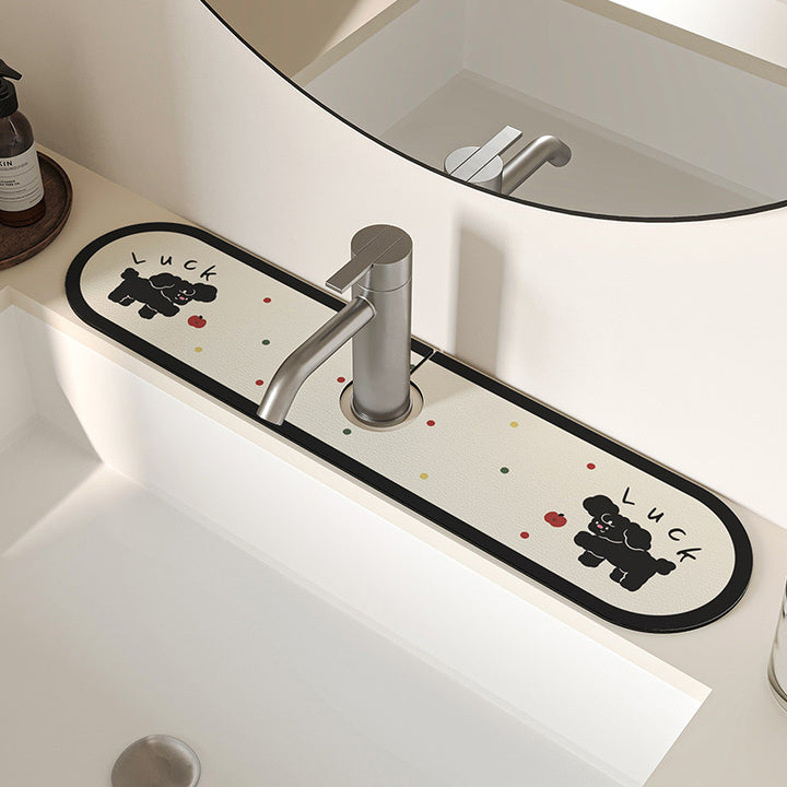 Decorative Anti-Slip Silicone Faucet Counter Tray Mat with Cute Dog Faces