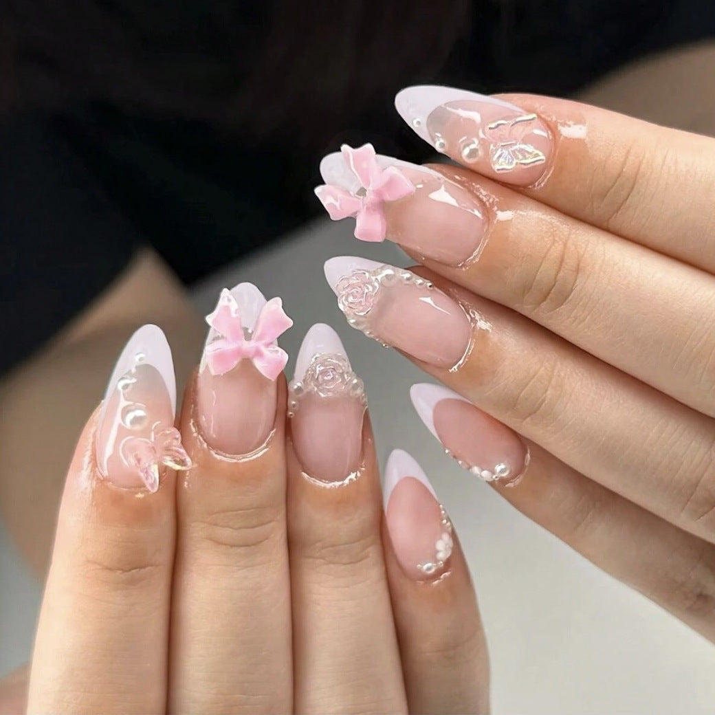 Artificial nail set with romantic flower and glitter accents Kalsten