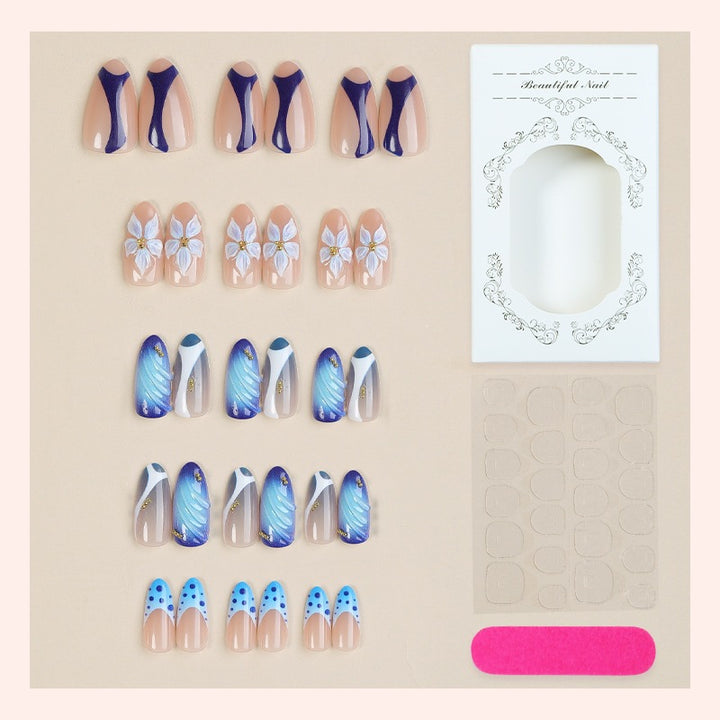 Nail set with handmade floral designs and elegant glitter Kalsten