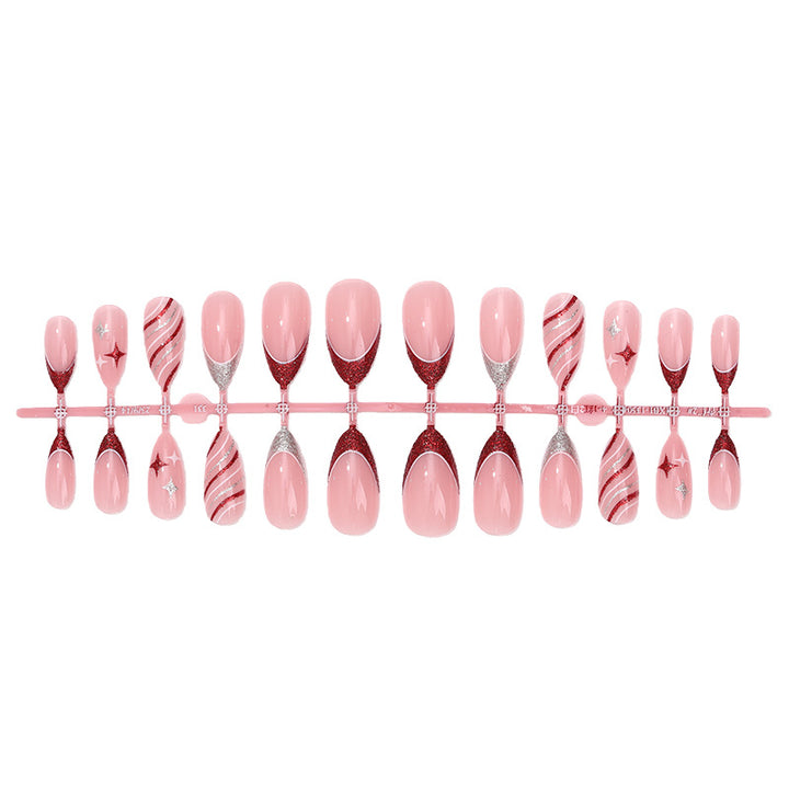 Decorative Press-On Nail Set with Glitter and Striped Design kalsten