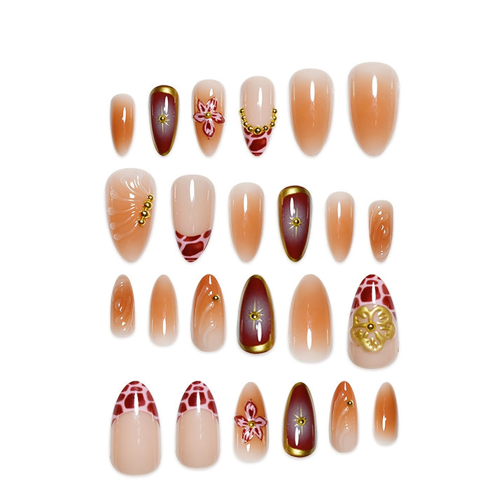 Artistic Stiletto Press-On Nails with Floral and Star Designs Kalsten