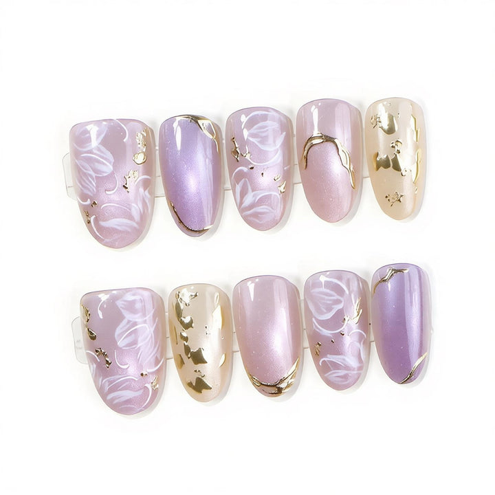Floral and Metallic Press-On Nail Art Kalsten