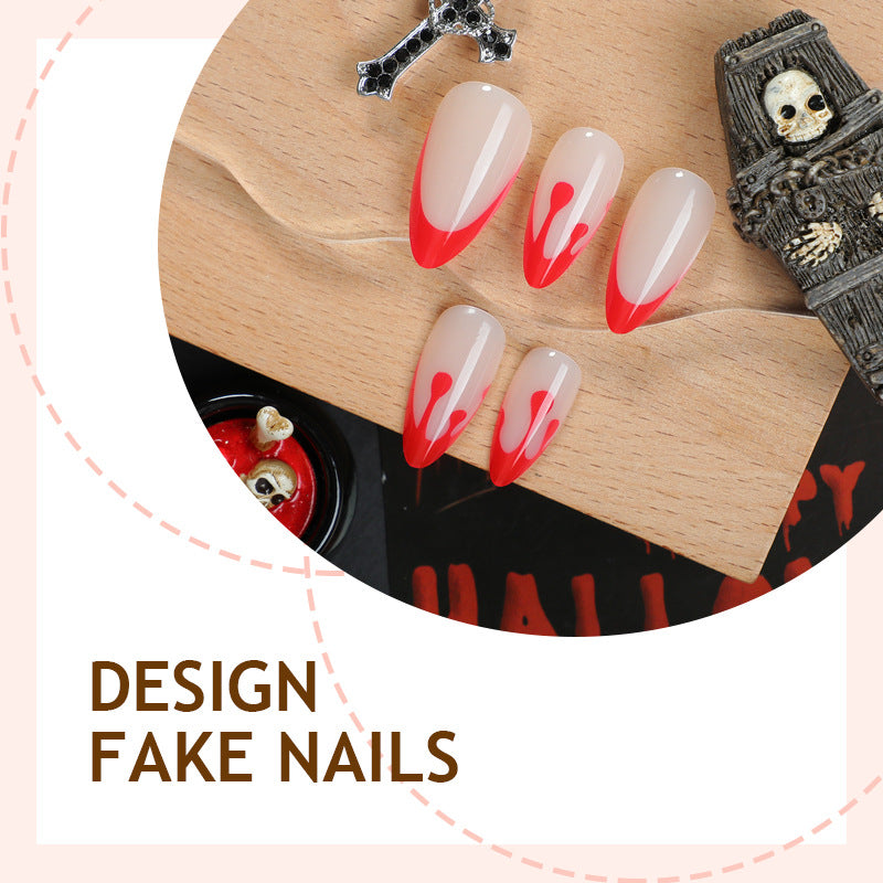 Acrylic nail set with creative red-white lacquer design Kalsten