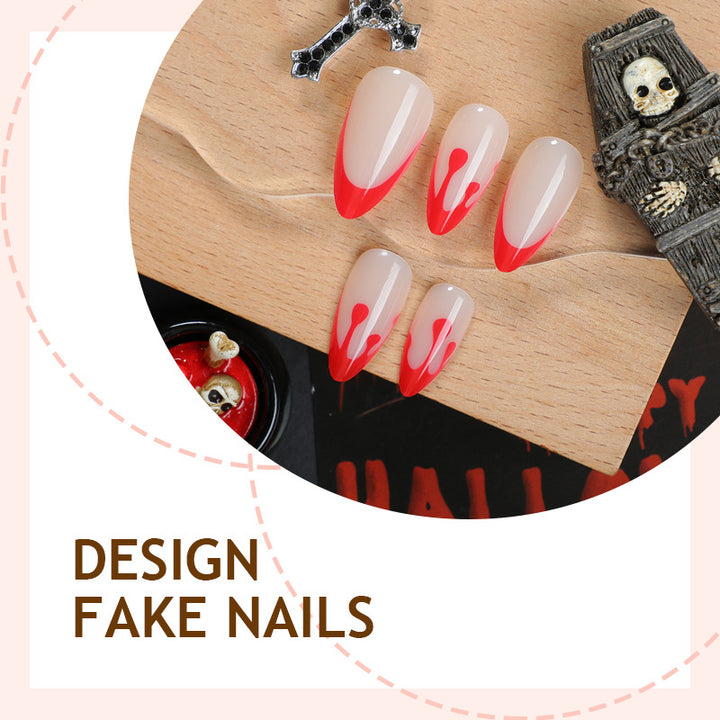Acrylic nail set with creative red-white lacquer design Kalsten