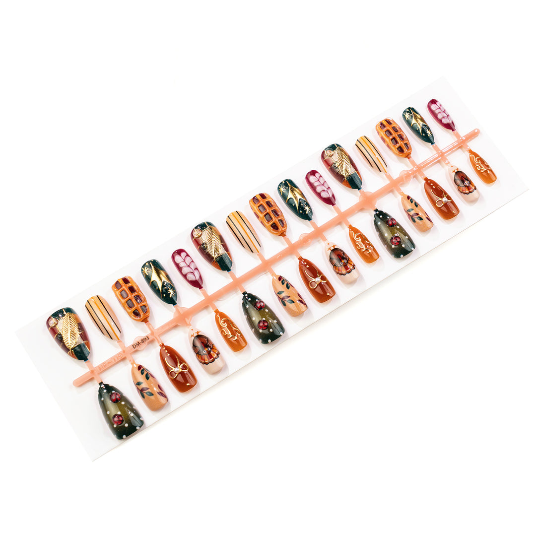 Festive Autumn-Themed Press-On Nail Art Set
