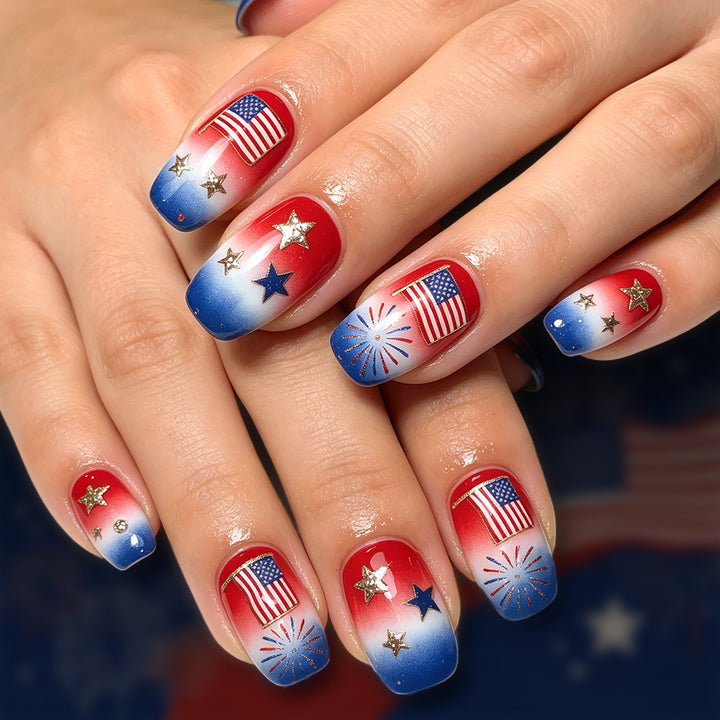 Themed Nail Art with Sparkling Stars and Stripes Kalsten