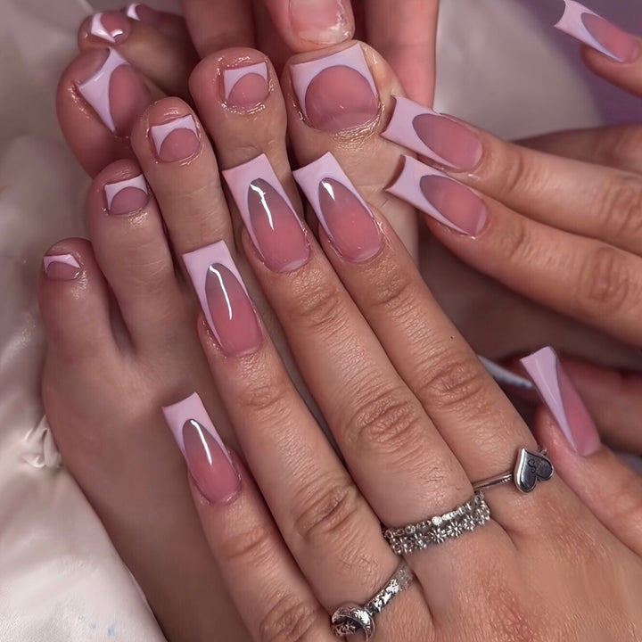 Artistic French Tip Press-On Nail Set with Transparent Design Kalsten
