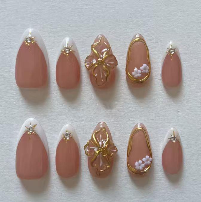 Elegant Floral Accent Press-On Nails Kalsten
