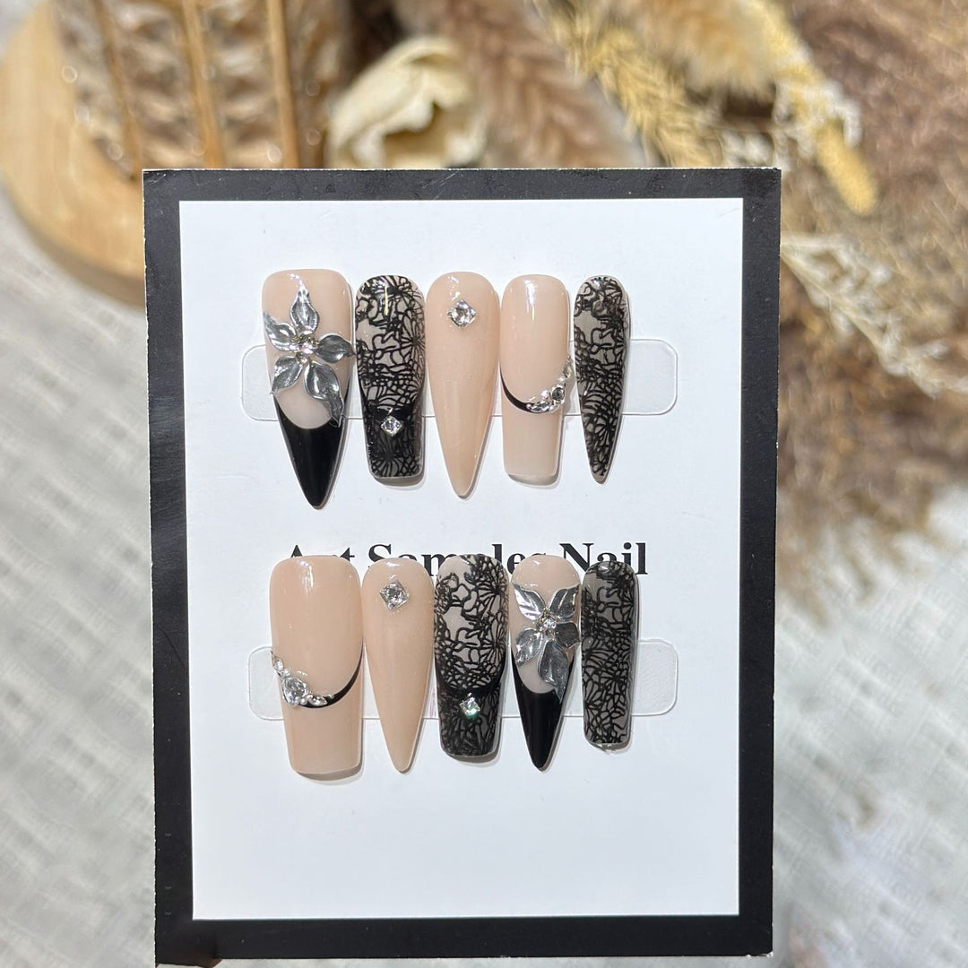 Artistic Stiletto Press-On Nail Set with Floral Accent Kalsten