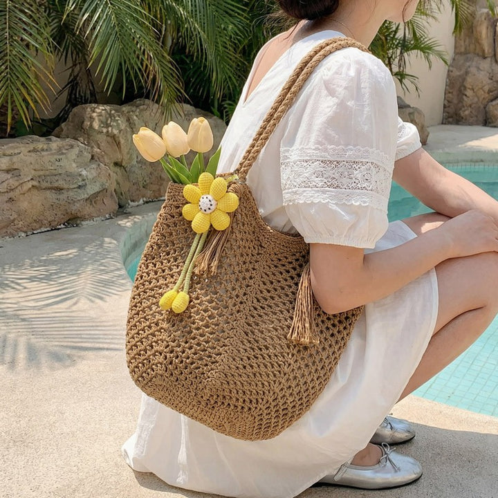 Knitted Tote Bag in Boho Style with Charming Charms Kalsten