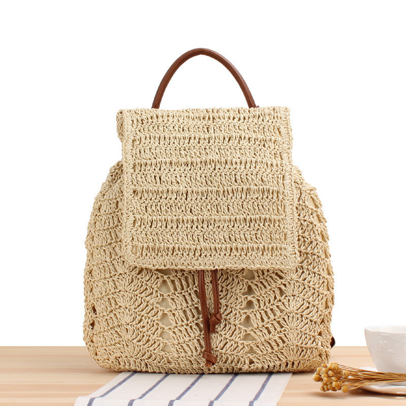 Backpack Made of Natural Straw with Leather Accents Kalsten