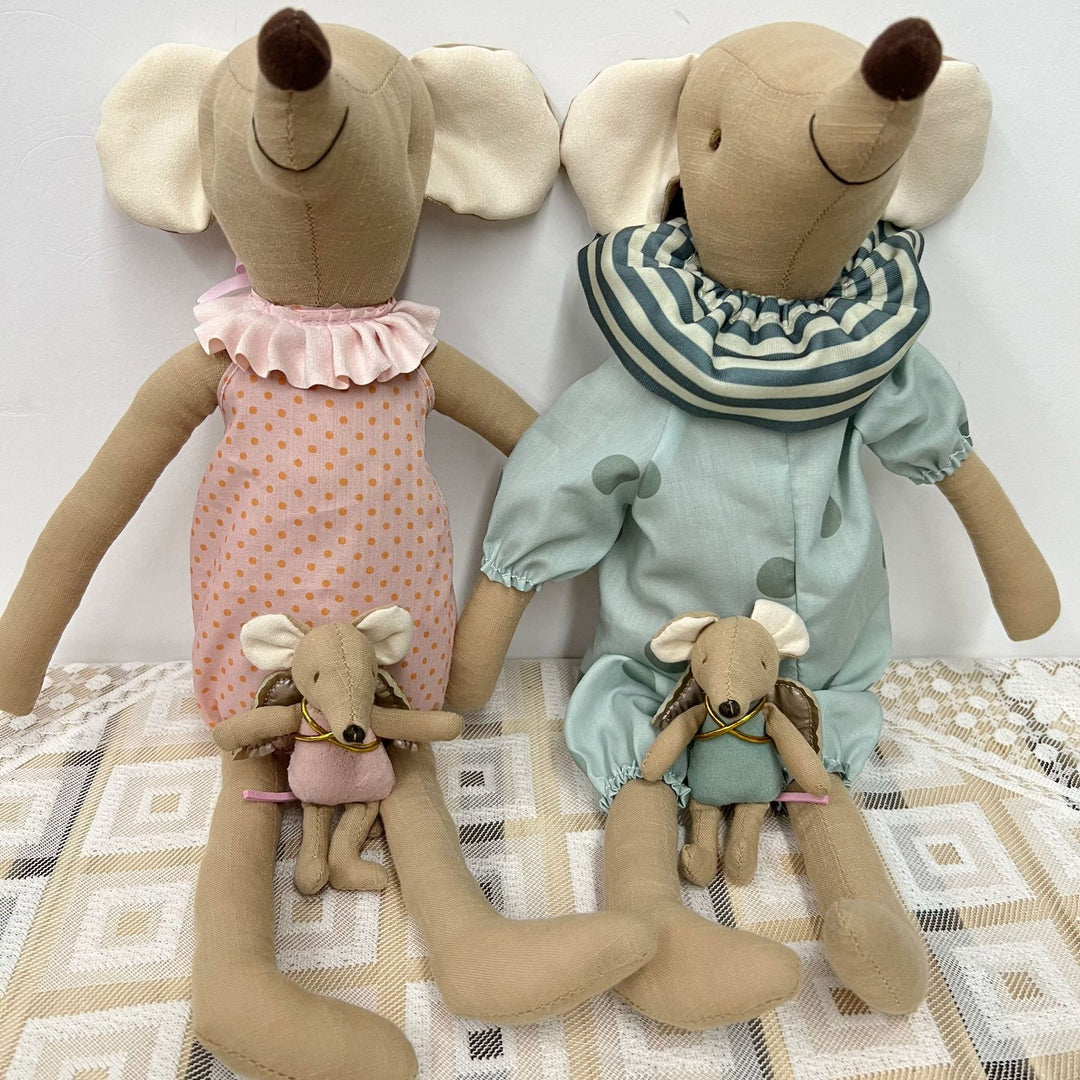 Handmade Linen Long-Limbed Bunny Doll with Embroidered Carrot Overalls