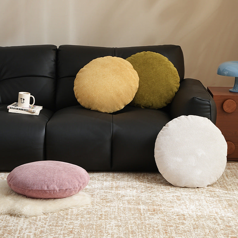 Round floor seat pouf made of teddy plush with a shape-retaining padded core Kalsten