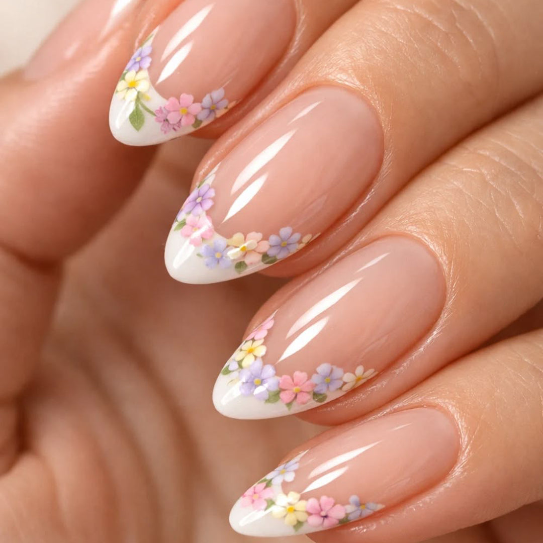 Stylish stiletto nails with floral design Kalsten