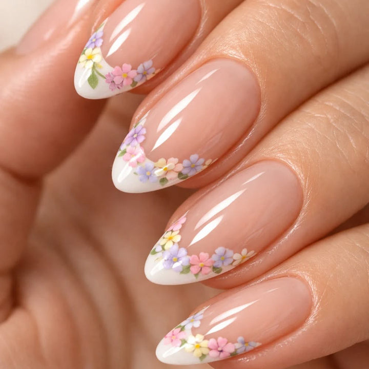 Stylish stiletto nails with floral design Kalsten