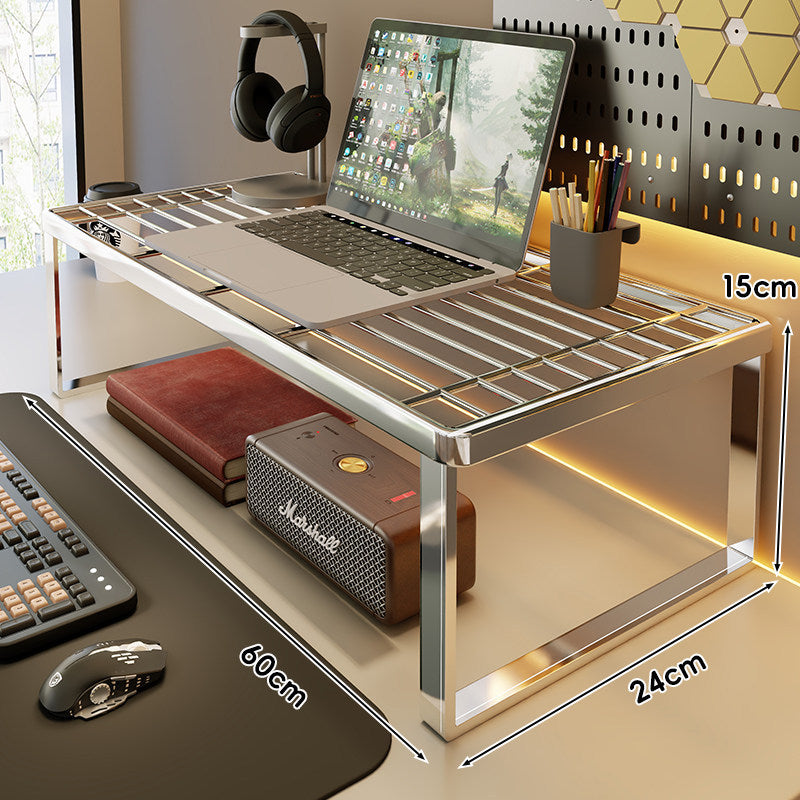 Ventilated Metal Desk Riser Shelf with Open Grid Surface and Under-Storage