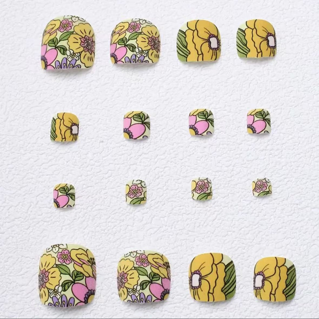 Artificial Nail Set with Colorful Flower Design Kalsten